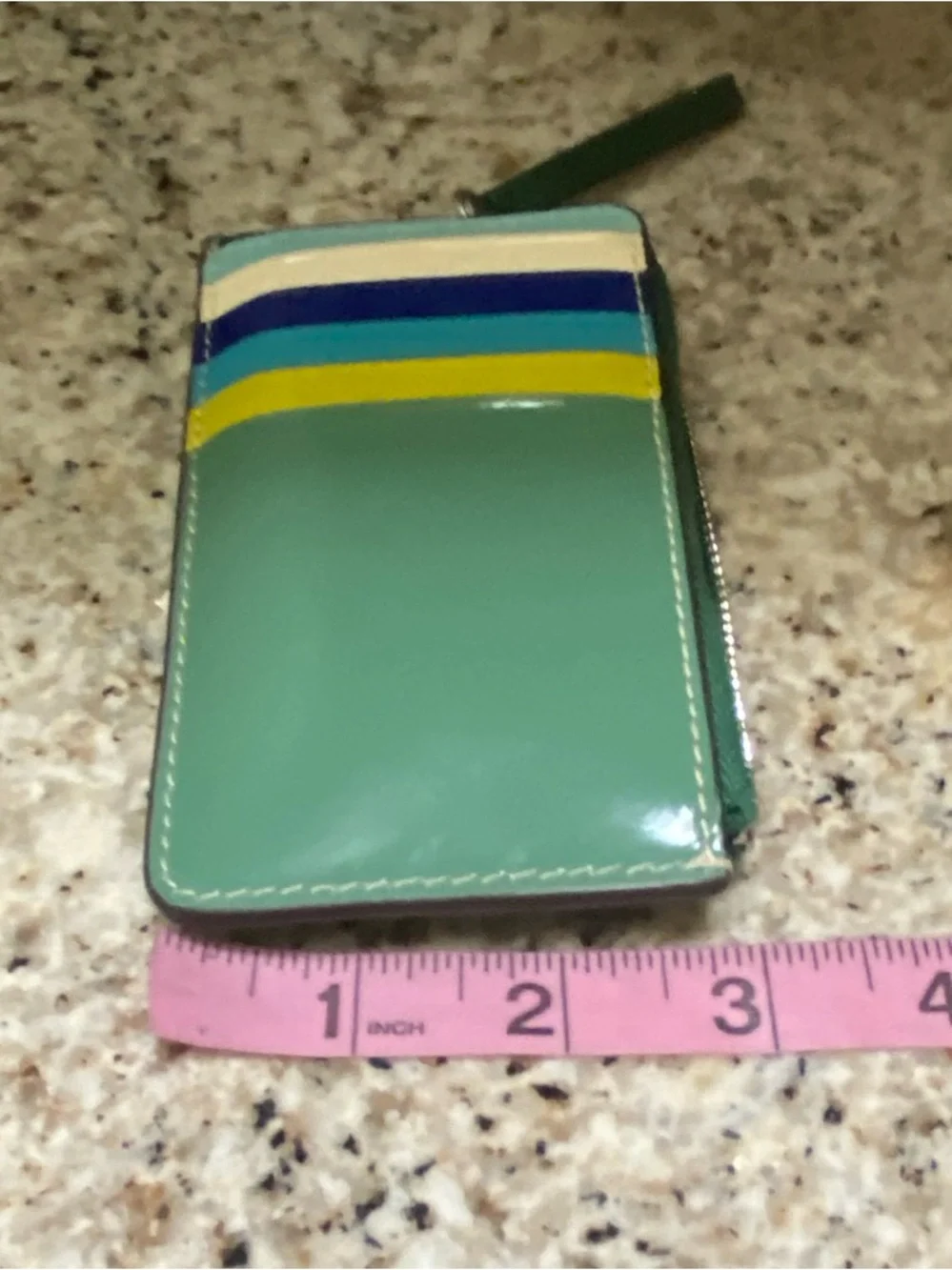 Tory Burch Green Patent Leather Card Holder Zip Wallet Colorblock - Picture 5 of 6